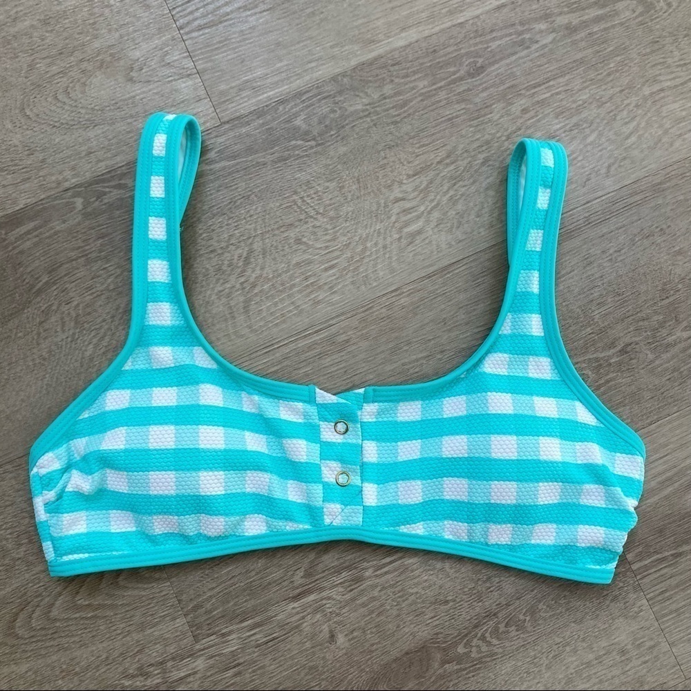 California Sunshine gingham bikini top square neck turquoise white